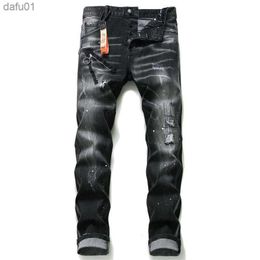 Men's Jeans Denim Jeans Men Slim Fit Ripped Streetwear Stretch Skinny Black Pants Rotro Hole Biker Trousers Hip Hop Distressed Men Clothing L230520