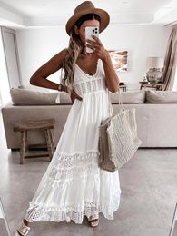 Casual Dresses Foridol Crochet Lace White Summer Dress For Women 2023 Tassel Hollow Out Maxi Long Beach Sundress Boho Smocking Vestidos