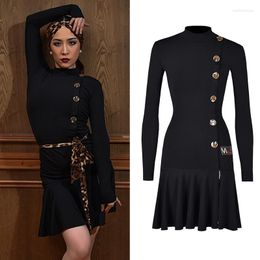 Stage Wear Latin Dance Clothing Adult Women Long Sleeves Black Practice Dress Sexy Competition Costume Ballroom DNV15840