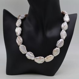 Chokers White Baroque Necklace Natural Coin Drop Shape Pearl Necklace Design Exaggerated Women Necklaces Mom Gifts 230524