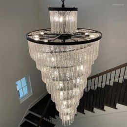 Chandeliers Led Pendant Lamp Light Chandelier Luxury Black Crystal For El Lobby Grand Duplex Spiral Staircase Long Modern Decor