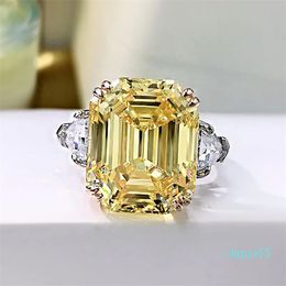 Cluster Rings Trend 925 Sterling Silver For Girlfriend Big Gemstone Topaz Pink Quartz Lab Diamond Engagement Ring Jewelry