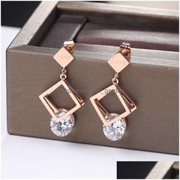 Stud Earrings Classic Cubic Zirconia Women Jewellery 2022 Titanium Steel Colorfast Rose Gold Colour Hollow Square Drop Delivery Dhgarden Dhtfg