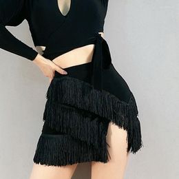 Stage Wear 2023 Latin Dance Skirt Female Adult Clothes Fringed Black Cha Training Dancewear Samba Rumba Costumes DNV15853