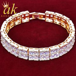 Bracelets Aokaishen Baguette Tennis Bracelet 8 inch Iced Out for Men Real Gold Plated Hip Hop Jewelry