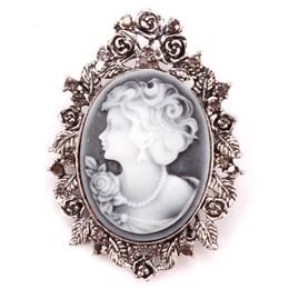 WEIMANJINGDIAN Brand Factory Directly Sale Vintage Retro Cameo Brooch Pins Encrusted with Crystal Costume Jewellery Accessories