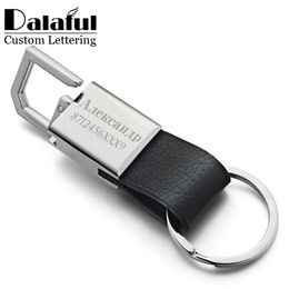 Custom Lettering Keychains Leather Keyrings Stainless Steel Engrave Name Customised Logo Personalised Key Chain For Car K371