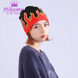 Beanie/Skull Caps Flame Knitted Beanie Hat Autumn Winter Warm Casual Man Woman Harajuku Streetwear Hip Hop Caps J230520