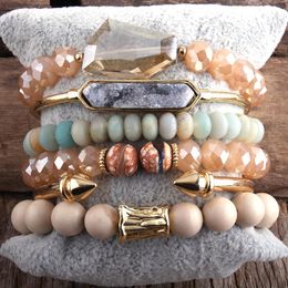 Bangle MD Fashion Boho Natural Stone Beaded Bracelet 6pc Stack Bracelet Bangle Set For Women Bohemian Jewelryes Gift DropShip