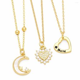 Pendant Necklaces FLOLA Polish Gold Plated Heart Shape Mama For Women White Shell Moon Star CZ Jewellery Gifts Nken56