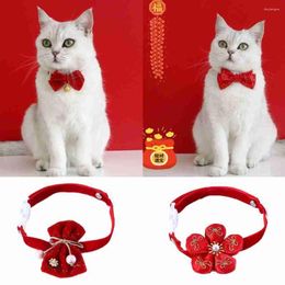 Dog Apparel Fashion Cat Supplies Adjustable Pet Products Year Bow Collar Pearl Necklace Bell Jewellery