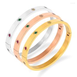 Bangle Luxury Colourful Zirconia Crystals Bracelets & Bangles Stainless Steel Screw Lovely For Women Couple PulseirasBangle Kent22