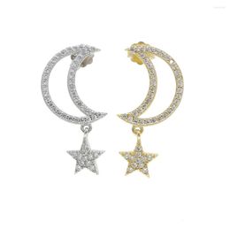 Dangle Earrings 925 Sterling Silver Spaking Cz Moon Star Charm Drop Earring Classic Trendy Women Fashion Jewellery