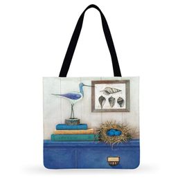 Shopping Bags Mediterranean Art Printed Bag Blue Ocean Women Casual Tote Ladies Shoulder Foldable Fashion Beach