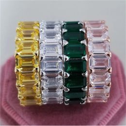 Eternity Emerald Cut Gemstones Ring 925 sterling silver Party Wedding band Rings for Women Men Engagement Promise Jewelry Gift