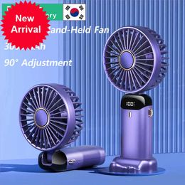 New Portable Hand-Held 3000mAh USB Rechargeable Mini Desktop Folding Double-Headed Electric Fan 5 Speed Adjustable Digital Display