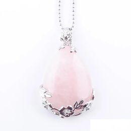 Pendant Necklaces Natural Gem Stone Teardrop Rose Quartz Love Beads Reiki Chakra Healing Necklace Chain Jewellery N3470 Drop Delivery P Dhtfj