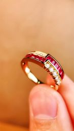 Cluster Rings 5158 Solid 18K Gold Nature 0.8ct Red Ruby Gemstones Diamonds Women Fine Jewelry Presents The Six-word Admonition