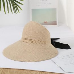 Berets Summer Foldable Blow Empty Top Sun Hat Female Vacation Beach Sunblock Big Em Folding Straw Hats