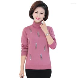 Women's Sweaters 2023 Winter Women Sweater Pullover Thicken Fleece Warm Middle-aged Mother Clothes Turtleneck Bottoming Shirt 916