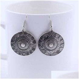 Dangle Chandelier Womens Carved Disc Tibetan Sier Earrings Gstqe019 Fashion Gift National Style Women Diy Earring Drop Delivery Jew Dh7Jn