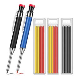 Markers Metal Solid Carpenter Pencil Set For Deep Hole Marker With Refill Leads Marking Tool Woodworking Mechanical Pencils 230523