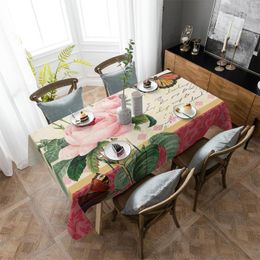 Table Cloth Antique Plant Flower Pink Rose Butterfly Waterproof Tablecloth Living Room Dining Coffee Cover Outdoor Picnic