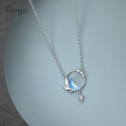 Necklaces Thaya Design 45cm Moon night Necklace Pendant Crystal Zircon Silver Light Blue Necklace For Women Elegant Fine Jewellery Gift