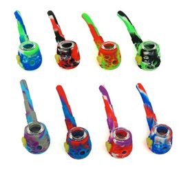 Glow In Dark Colourful Silicone Pipes Herb Tobacco Glass Philtre Nineholes Bowl Oil Rigs Storage Case Nails Tip Bubbler Spoon Straw Smoking Cigarette Holder