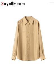 Blusas de mujer SuyaDream Camisas de vestir de mujer Mulberry Silk Turn Down Collar Botón sólido 2023 Primavera Otoño Office Lady Top Caqui