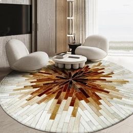 Carpets American Style Brown Color Cowhide Patchwork Rug Hand Made Round Shaped Real Cow Leather Decoration Villa Carpet SALES