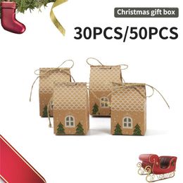 Gift Wrap 30Pcs/50Pcs Christmas Box Tile Kraft Paper Candy Treats Bags Packaging Decoration Party Boxes For Kids Birthday Xtmas Decor