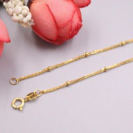 Chains Real 18K Yellow Gold Chain For Women Female 1.8mm Smooth Bead With Wheat Link Necklace 42cm Length Au750