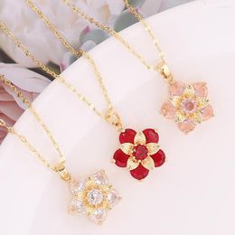 Pendant Necklaces Zircon Flower Necklace For Women Small Cute Clavicle Chain Short Female 2023 Fashion Jewellery Gold Colour