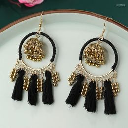 Dangle Earrings Women's Summer Bohemian Classic Black Fringe Bell Tassel Vintage Round Circle Hanging Earings Jewellery