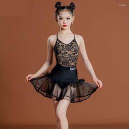 Stage Wear 2023 Sexy Latin Dance Girls Camisole Tops Lace Mesh Short Skirt Ballroom Samba Tango Cha Rumba Practice Top Suit