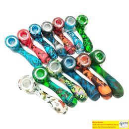 DHL Glow In The Dark smoking pipe silicone Pipes with bowl Beautiful mini oil rig bongs Water Hookah Bong Bent Spoon Type