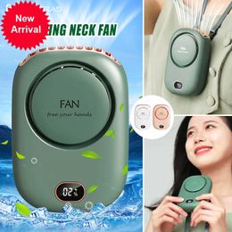 New Portable Hanging Neck Fan 3 Speed Adjustable Usb Rechargeable Fan Wearable Personal Fan with Led Screen Mute Small Cooling Fans