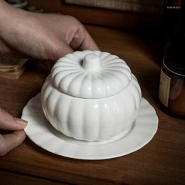 Bowls 250ml White Jade Pumpkin Stew Bowl Set 1 Person Soup With Lid Bird's Nest Ceramic Dessert