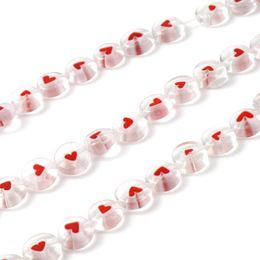 Beads 8mm Lampwork Glass Valentine's Day Flat Round At Random Color Heart Sweet Loose DIY Making Bracelets Jewelry 1Strand