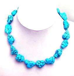 Necklaces Qingmos Natural 1015mm BAROQUE BLUE TURQUOISE NECKLACE for Women Genuine Gem Stone Necklaces Natural 18" Chokers Jewellery n5104