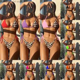 Women's Swimwear 10 Colours Splicing Halter Leopard Bikini Female Swimsuit Women Swimwear Two-pieces Bikini Set Bather Bathing Suit Swim Lady T230524