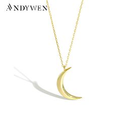 Necklaces ANDYWEN 925 Sterling Silver Slim Moon Pendant Long Chain Necklace 2020 Rock Punk Fashion Luxury Women Christmas Jewels For Women