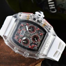 Wristwatches Casual Sports Watch For Men Hip Hop Tonneau Clock Male White Transparent Case Quartz Movement Creative Wristwatch Reloj Hombre