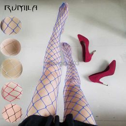 Socks Hosiery blue red SEXY women high waist fishnet stocking fishnet club tights panty knitting net pantyhose trouser mesh lingerie TT016 Y23