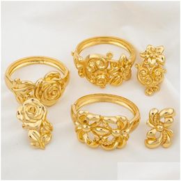 Earrings Necklace Set Dubai Gold Plated Bracelet Rings Fashion Africa Copper Jewellery For Women Luxury Quality Flower Shape Dhgarden Dhodk