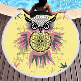 Owl Summer Round Beach Towel Seaside Wall Tapestry Dream Catcher Blanket Bath Sports Towels Bikini Cover Up Towel