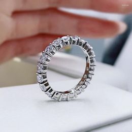 Cluster Rings S925 Silver Row Diamond Ring Female European And American Ins Fashion 3mm Engagement Full Enternity Band For Women