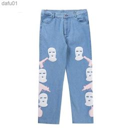 Men's Jeans Men's Jeans Urban Streetwear Baggy Y2k Men Skull Furry Embroidered Denim Pants Straight Leg Loose Trousers Women High Street Hip HopMen's L230520
