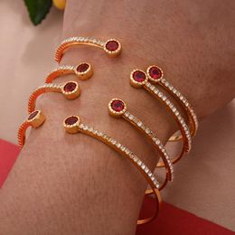 Bangles 4pcs Red Stone Gold Colour Bangles For Women Indian Ethiopian African Dubai Bracelet Party Wedding Gifts Adjustable